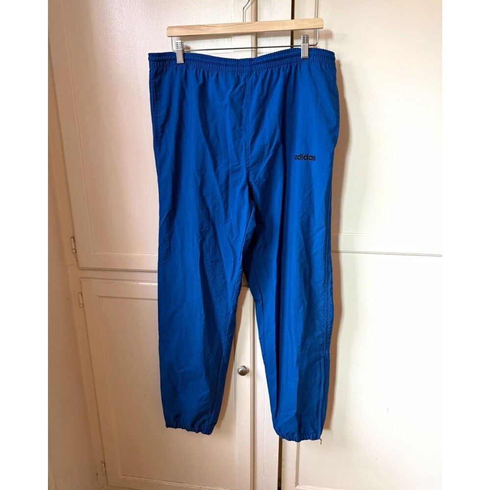 Vintage 90s Adidas Blue Lined Wind Pants Men’s Medium Ankle Zip Spellout